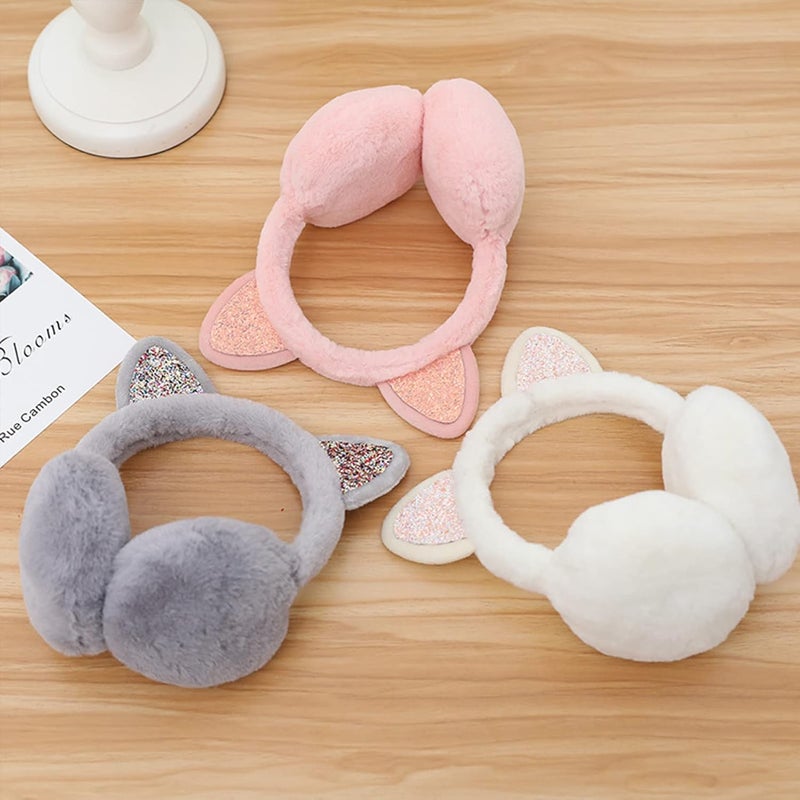 CHUANGLI Winter Warm Cat Ear Muffs for Women Girls Cute Catear Earmuff Ladies Headband Faux Fur Earmuffs Plush Ear Warmers - Image 5